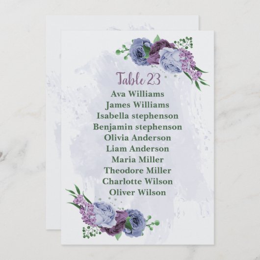 Carte de siège à fleurs bleu pourpre (Devant / Derrière)