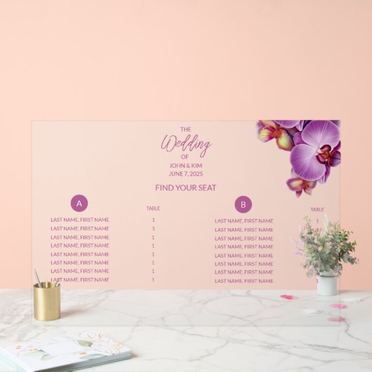 Carte de siège acrylique Mariage d'orchidées (Mariage)