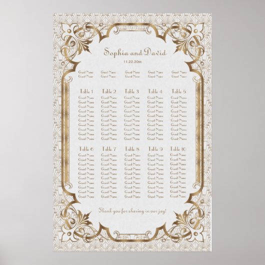 Carte de siège Art Déco Gatsby Gold Blanc (Devant)