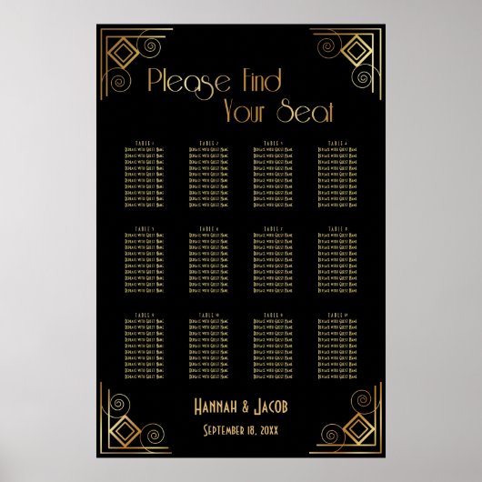 Carte de siège Art déco noir et or (Devant)