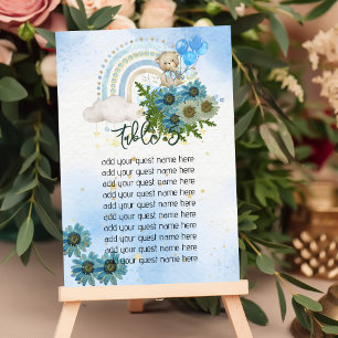 Carte de siège Beary Boho Rainbow Blue Balloon