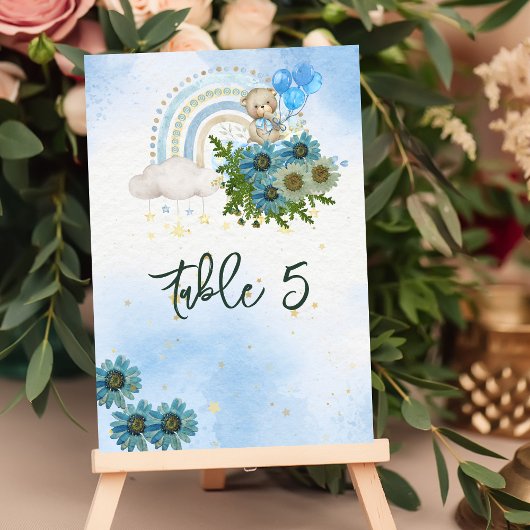 Carte de siège Beary Boho Rainbow Blue Balloon
