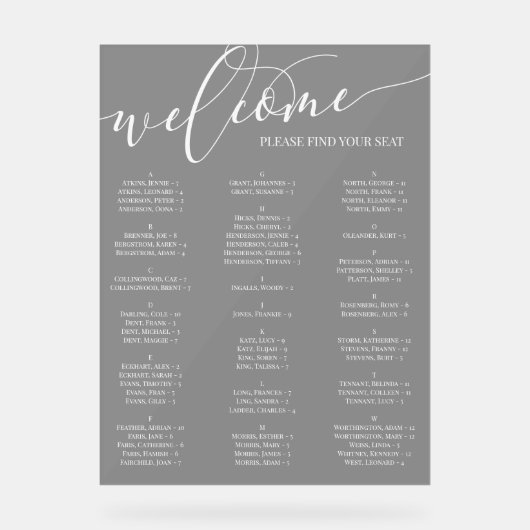 Carte de siège de Black White Script (Recto)