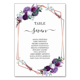 Carte de siège de Mariage Rose Floral Violet Gold