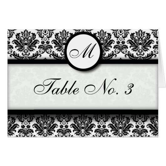 Carte de siège de table Damask noir et blanc (Devant horizontal)