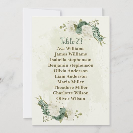 carte de siège des fleurs blanches sauge (Devant)