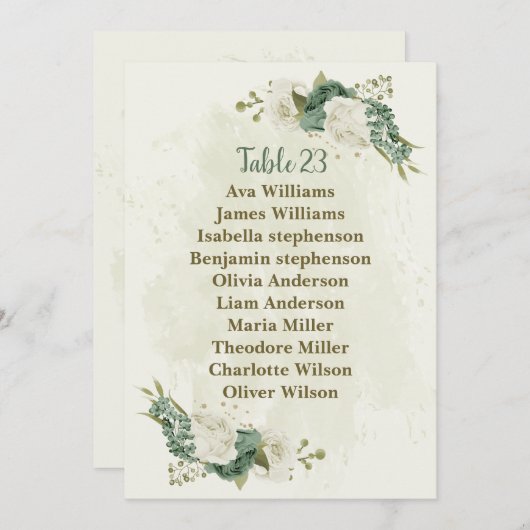 carte de siège des fleurs blanches sauge (Devant / Derrière)