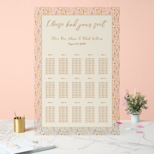 Carte de siège en acrylique fleur sauvage grand Ma (Mariage)