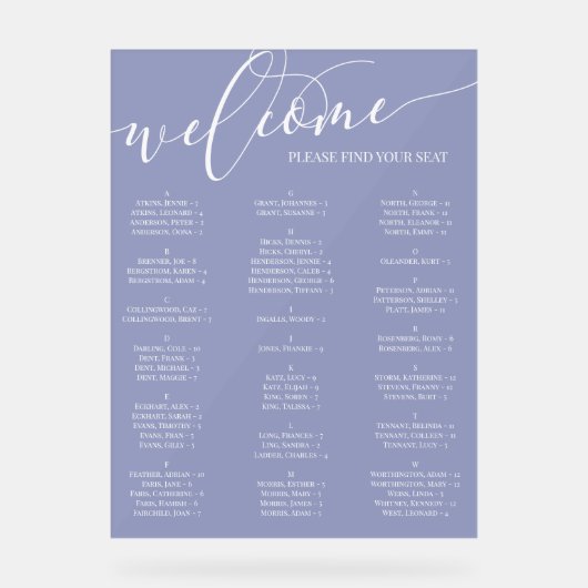 Carte de siège en bleu blanc Script (Recto)