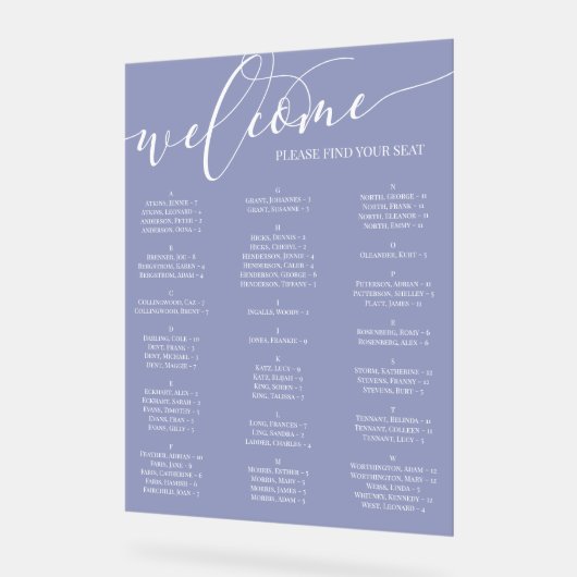 Carte de siège en bleu blanc Script (Angle)