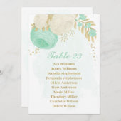 carte de siège en or vert menthe et fleurs blanche (Devant / Derrière)