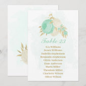 carte de siège en or vert menthe et fleurs blanche (Devant / Derrière)