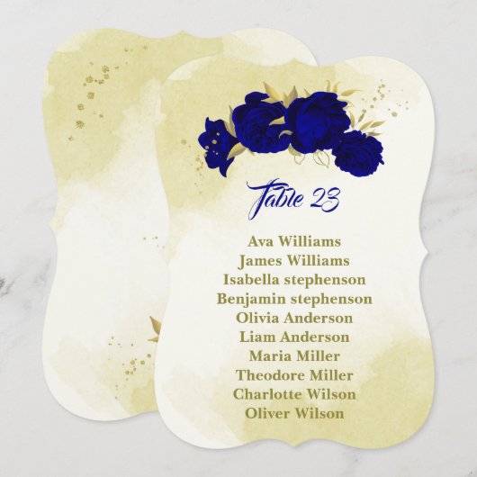 Carte de siège feuille Royal bleu fleurs or (Devant / Derrière)