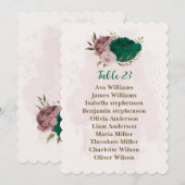 carte de siège fleurs rose vert émeraude (Devant / Derrière)