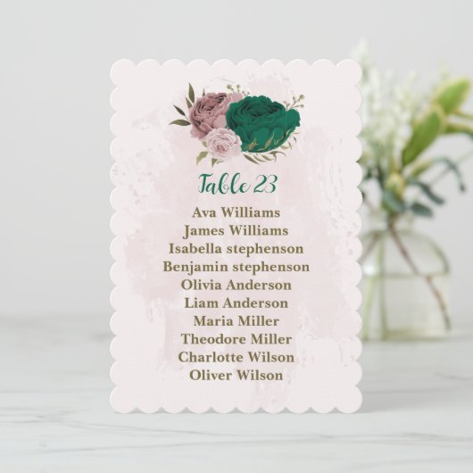 carte de siège fleurs rose vert émeraude (Debout devant)