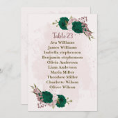 carte de siège fleurs rose vert émeraude (Devant / Derrière)