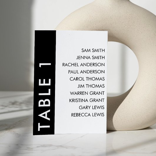 Carte de siège Mariage à bande latérale noire et b
