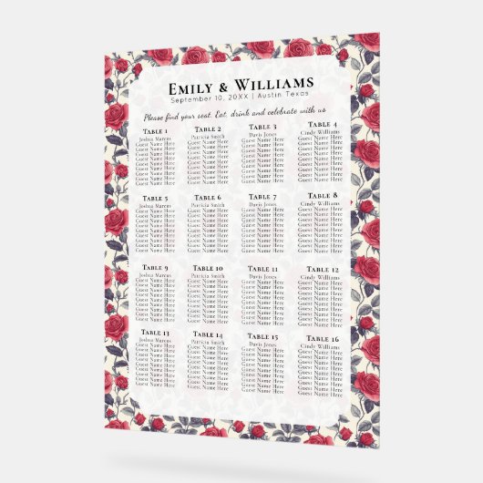 Carte de siège Mariage à thème Rose mignon (Angle)