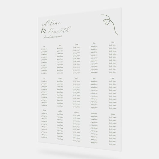 Carte de siège Mariage acrylique moderne | Sage fo (Angle)