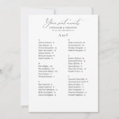 Carte de siège Mariage Alphabétique Moderne (Devant)