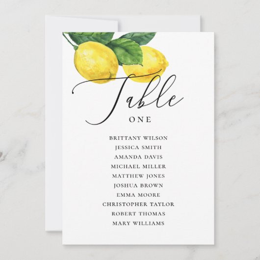 Carte de siège Mariage citron | Citrus de la côte  (Devant)