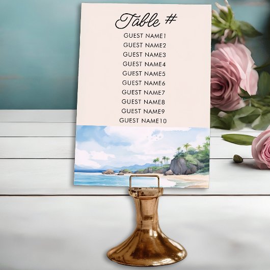 Carte de siège Mariage d'aquarelle de plage d'été