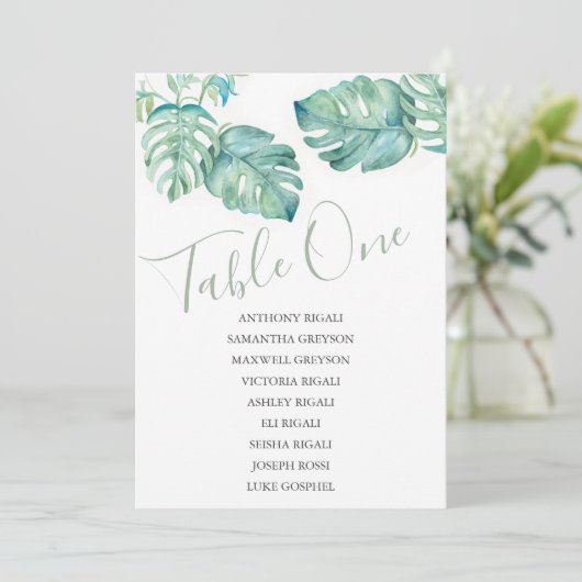 Carte de siège Mariage de verdure tropicale (Debout devant)