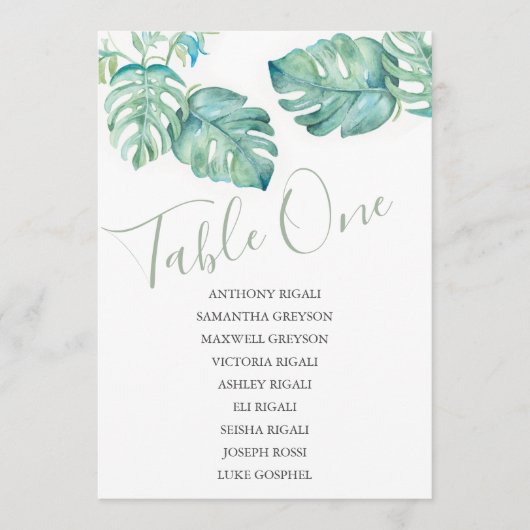 Carte de siège Mariage de verdure tropicale (Devant)