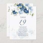Carte de siège Mariage Dusty Blue Floral Table 19 (Devant / Derrière)