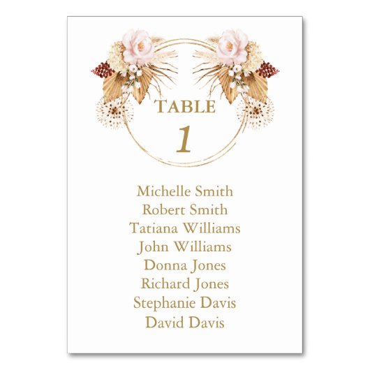 Carte de siège Mariage en laiton Rose (Dos)