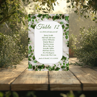 Carte de siège Mariage minimaliste de feuillage ve