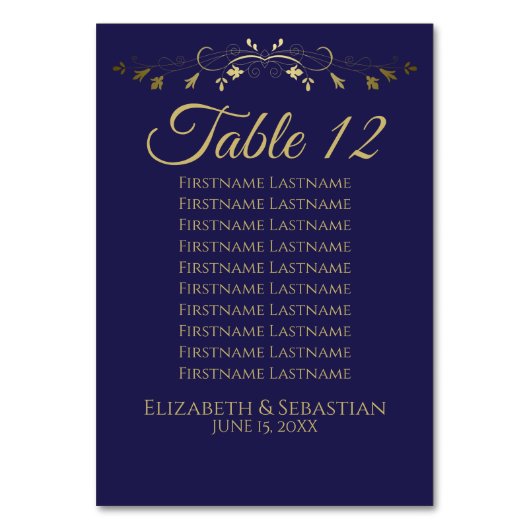 Carte de siège Mariage simple Elgant Gold & Navy (Par défaut)