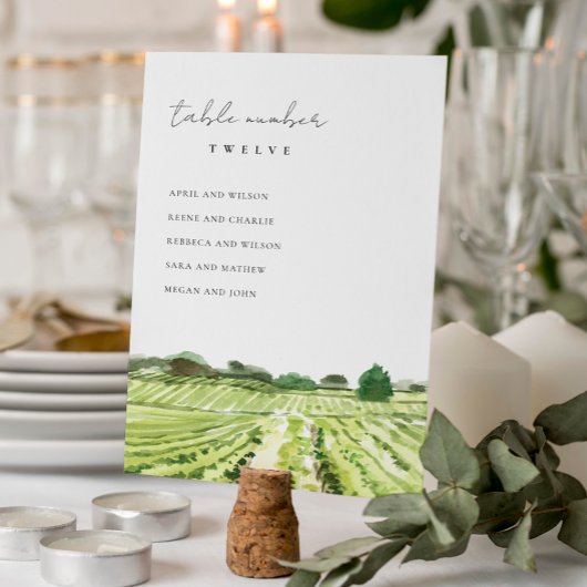 Carte de siège Mariage Watercolor Winery Vineyard