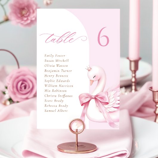 Carte de siège pour Baby shower Princess Swan