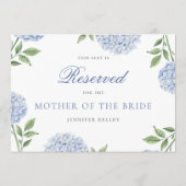 Carte de siège réservé de mariage à l'hydrangea bl (Dos)