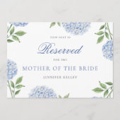 Carte de siège réservé de mariage à l'hydrangea bl (Devant)