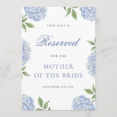 Carte de siège réservé pour mariage avec hydrangea (Devant)