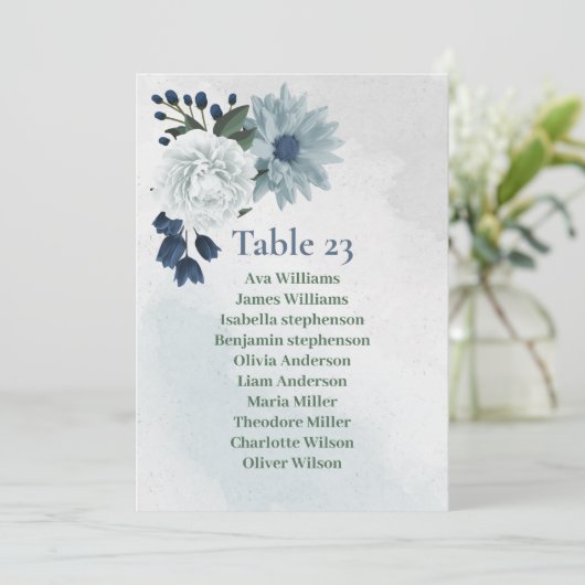 carte de siège romantique blanc bleu vert (Debout devant)