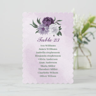 Carte de siège romantique violet blanc verdure