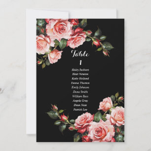 Carte de siège rose et rouge foncé moody roses