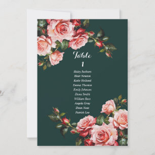 Carte de siège rose et rouge foncé moody roses