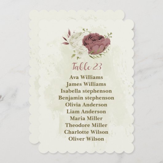 carte de siège rose poussiéreux fleurs blanches (Devant / Derrière)