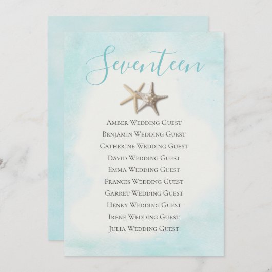 Carte de siège Starfish Table 17 (Devant / Derrière)