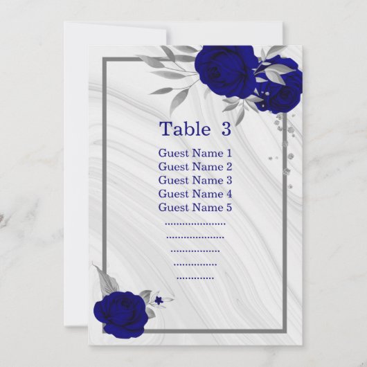 carte de sièges à fleurs bleu royal (Devant)