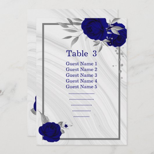 carte de sièges à fleurs bleu royal (Devant / Derrière)