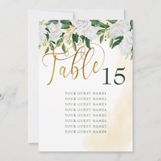 Carte de sièges fleuris Rose Gold Blanc Vert (Devant)