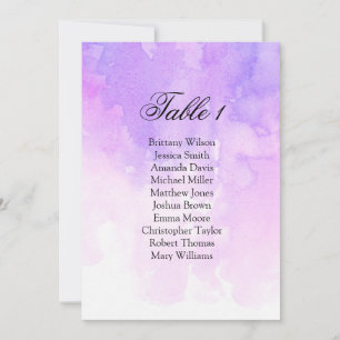 Carte de sièges mariage aquarelle. Rose et violet