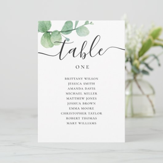 Carte de sièges mariage du script d'eucalyptus d'a (Debout devant)