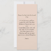 Carte de Signet du service commémoratif funéraire  (Dos)