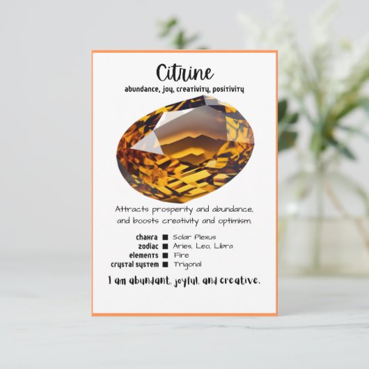 Carte de signification de cristal Citrine (Debout devant)